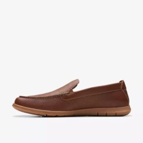 Mens Flexway Step Light Brown Leather Loafer Slip on Shoes