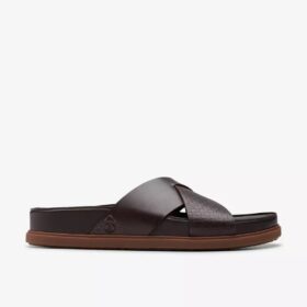Mens Torford Cross Brown Leather Flat Slide Sandals Mens Torford Cross Brown Leather Flat Slide Sandals