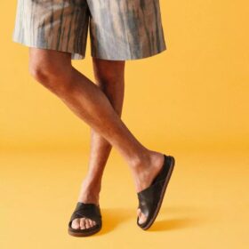 Mens Torford Cross Brown Leather Flat Slide Sandals Mens Torford Cross Brown Leather Flat Slide Sandals
