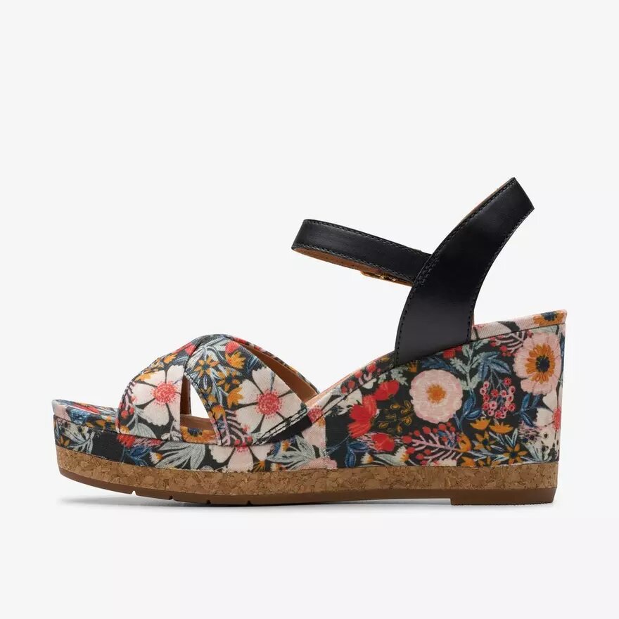 Womens Chicly Floral Black Print Wedges Womens Chicly Floral Black Print Wedges