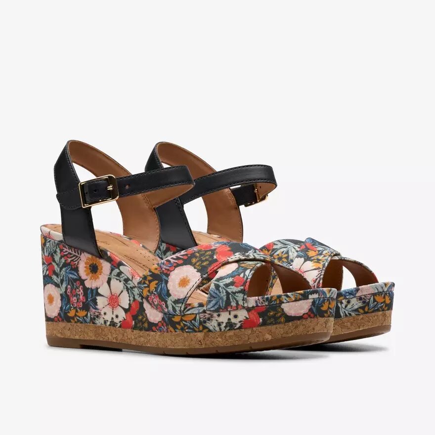 Womens Chicly Floral Black Print Wedges Womens Chicly Floral Black Print Wedges