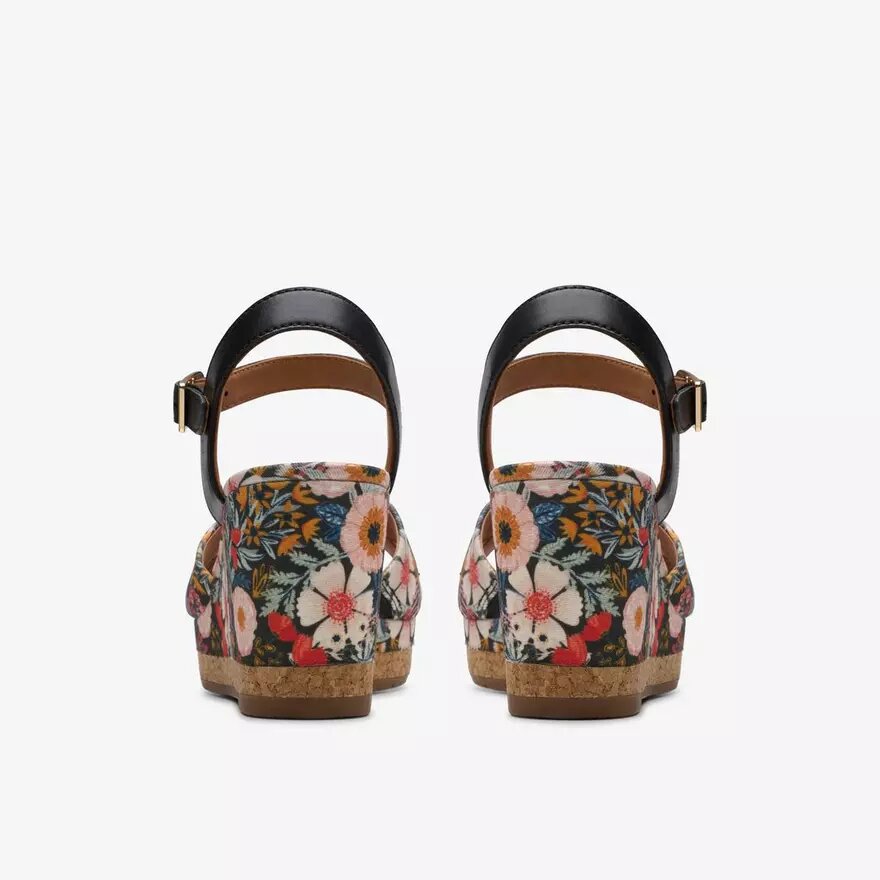 Womens Chicly Floral Black Print Wedges Womens Chicly Floral Black Print Wedges