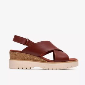 Womens Diaz Cross Burnt Orange Leather Wedges
