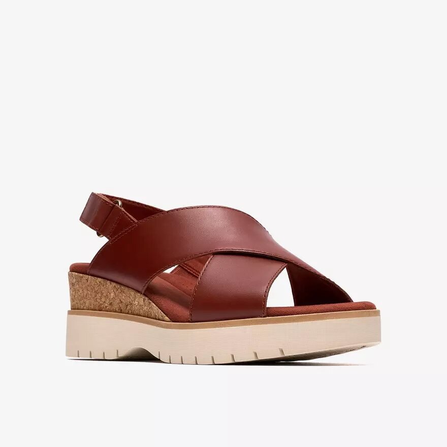 Womens Diaz Cross Burnt Orange Leather Wedges Womens Diaz Cross Burnt Orange Leather Wedges