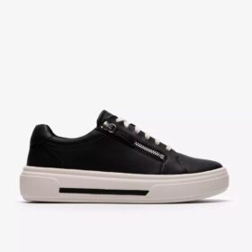 Womens Hollyrose Zip Black Leather Sneakers Womens Hollyrose Zip Black Leather Sneakers