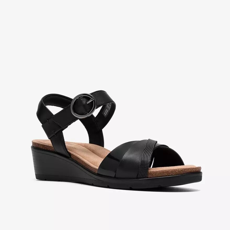 Womens Kacha Twist Black Leather Wedges Womens Kacha Twist Black Leather Wedges
