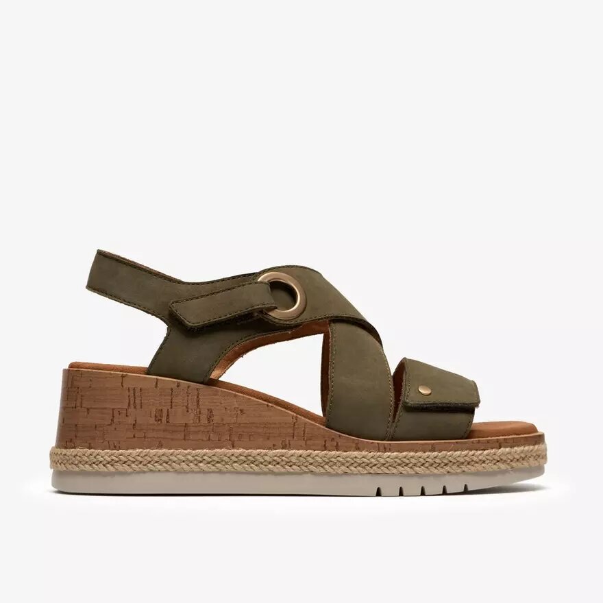 Womens Kidiki Sun Dark Olive Nubuck Wedges Womens Kidiki Sun Dark Olive Nubuck Wedges