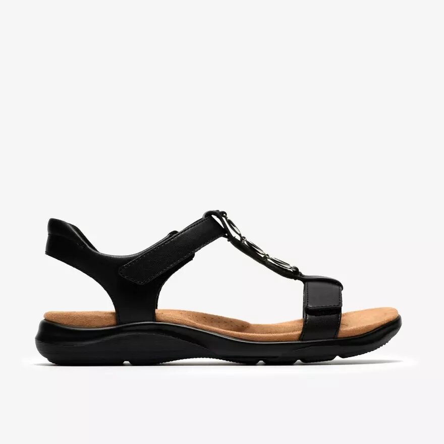Womens Kitly Gem Black Leather Flat Sandals Womens Kitly Gem Black Leather Flat Sandals