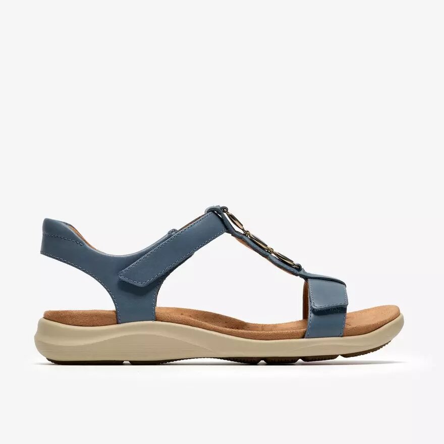 Womens Kitly Gem Denim Blue Leather Flat Sandals Womens Kitly Gem Denim Blue Leather Flat Sandals