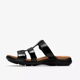 Womens Kitly Pearl Black Patent Flat Sandals