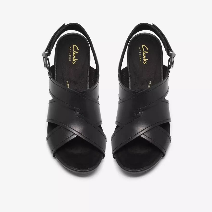Womens Kymber Shine Black Leather Heeled Sandals Womens Kymber Shine Black Leather Heeled Sandals