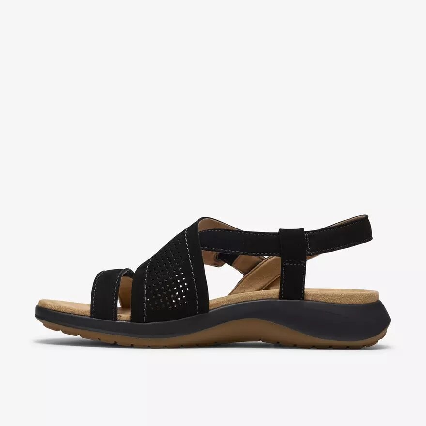Womens Maelynn Gem Black Nubuck Flat Sandals Womens Maelynn Gem Black Nubuck Flat Sandals