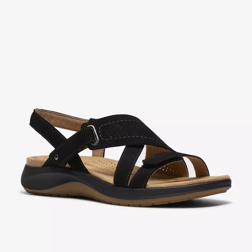 Womens Maelynn Gem Black Nubuck Flat Sandals Womens Maelynn Gem Black Nubuck Flat Sandals