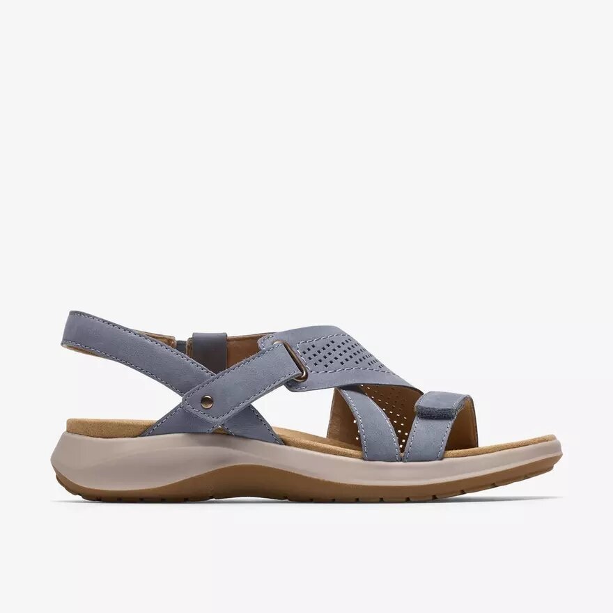 Womens Maelynn Gem Denim Blue Nubuck Flat Sandals Womens Maelynn Gem Denim Blue Nubuck Flat Sandals