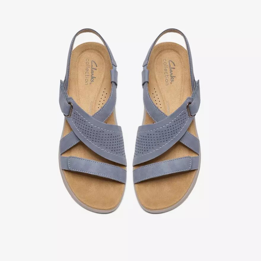 Womens Maelynn Gem Denim Blue Nubuck Flat Sandals Womens Maelynn Gem Denim Blue Nubuck Flat Sandals