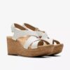 Womens Rose Style White Leather Wedges